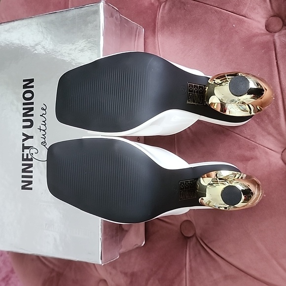 Gold Sculptured & White Patent Mules - Picture 7 of 10